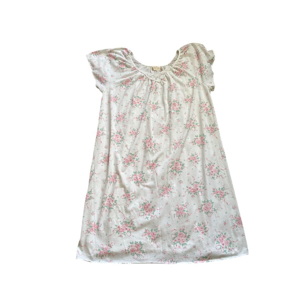 Carriage Court Floral Nightgown Womens Large Cottagecore Lace Trim Pink Roses
